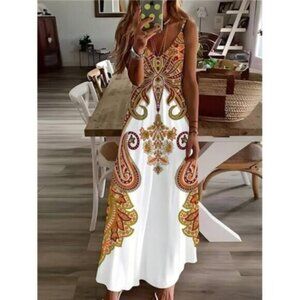 Women's Bohemian Style Printed Spaghetti Strap Maxi Dress